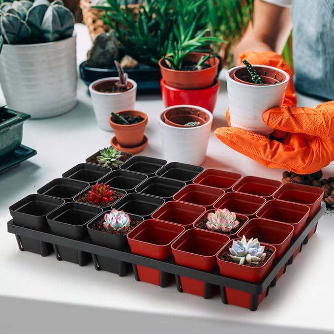 RooTrimmer Square Nursery Pot Tray with 24 Cells, 5 Pack Plant Trays for Pots, Flower Pot Moving Tray, Plastic Planting Tray for Carrying Small Plant Pots(120 Cells in Total