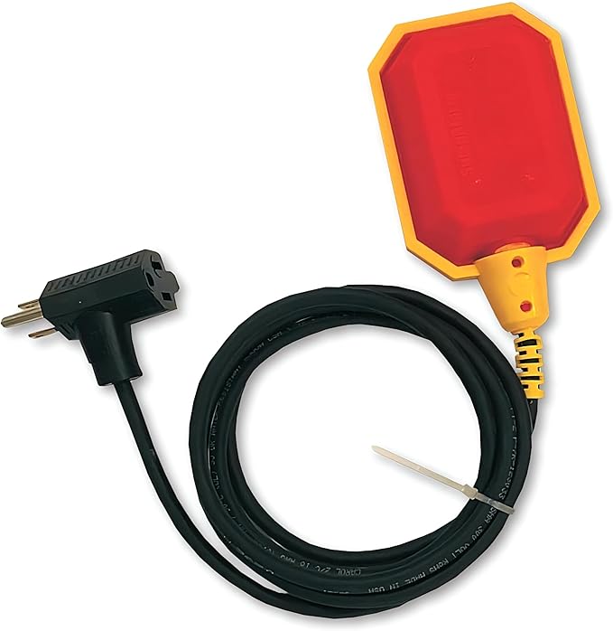 Premium Sump Pump Float Switch | Universal 10-Ft Tether with Piggyback Plug | Heavy-Duty for Grinder, Septic & Sewage Pumps | Rated for 1M Cycles | IP68 Waterproof