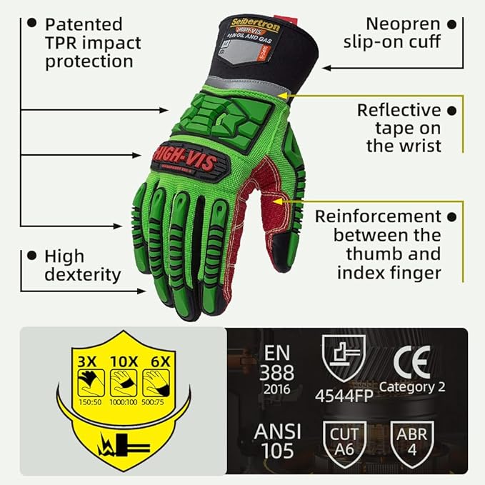 Seibertron High-Vis Series Cut Resistant Reducing Anti-Impact Mechanics Heavy Duty Safety Rescue Oil and Gas Gloves