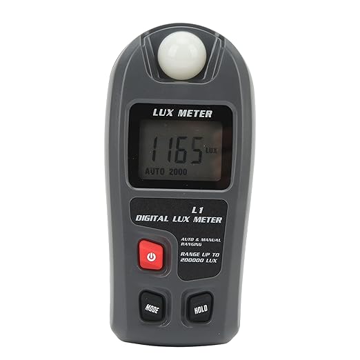 Digital Illuminance Light Meter Lux Meter with LCD Display, 0～200,000 Lux Measure Range, Lux FC Unit Selection for Homes, Warehouses, Farms, Stage, Stadiums