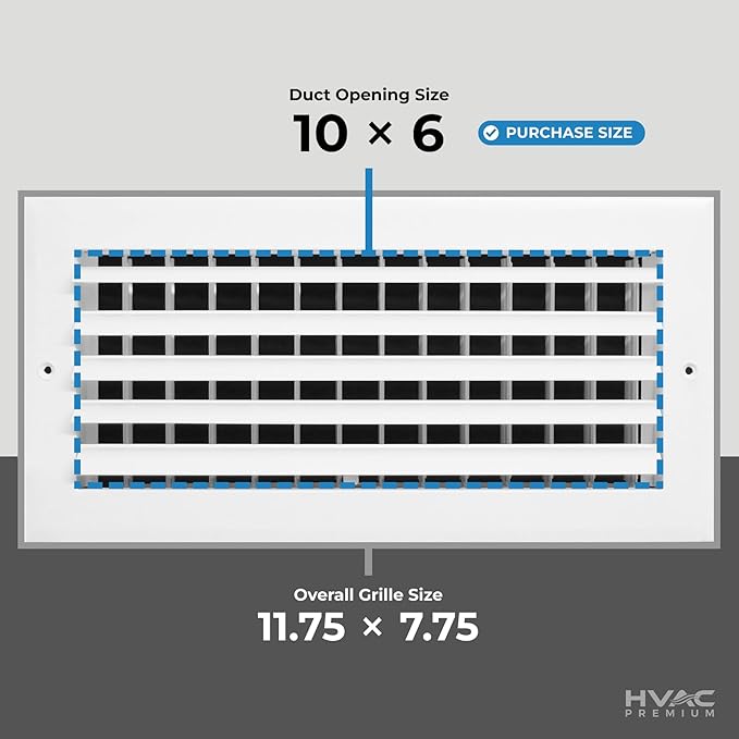 HVAC Premium 10"w X 6"h 1-Way Air Vent Adjustable Aluminum Curved Blades Integral Multi-Shutter Damper HVAC Diffuser [Outer Dimensions: 11.75"W X 7.75"H]