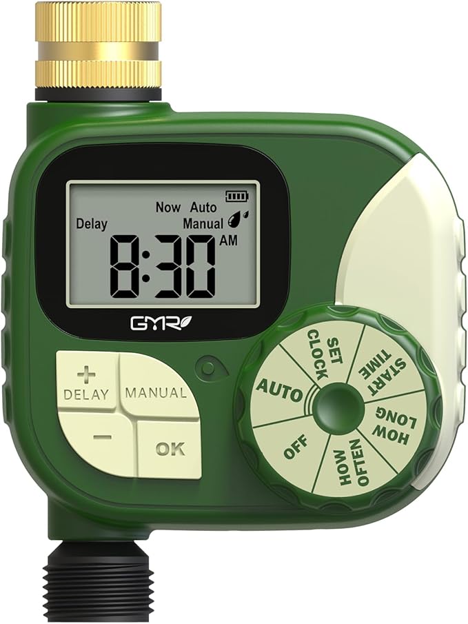 GMR Hose Timer, Water Timer for Garden Hose, Irrigation Timer with 360° Brass Swivel, Waterproof Sprinkler Timers for Automatic Watering System/Manual/Rain Delay, 1 Outlet