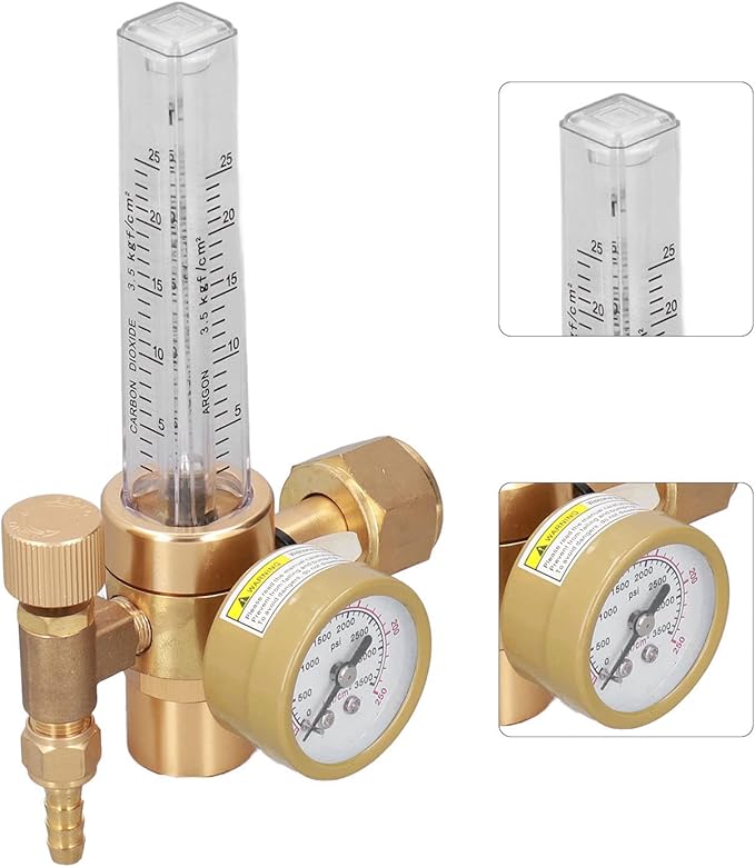 Welding Gas Regulator Valve Brass Flowmeter CO2 MIG TIG Welding Machine Accessory OBC191 Adjustable 025LPM Flow Meter with 03500psi Gauge for Argon Arc Welding Industrial U