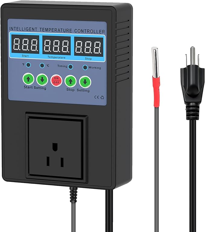 TempMaster Digital Temperature Controller Outlet,Heating & Cooling Thermostat with Dual Relay 15A 3300W,-20~120℉ Incubator Thermostat with Waterproof Probe,Temperature Control Switch for Reptile Tank