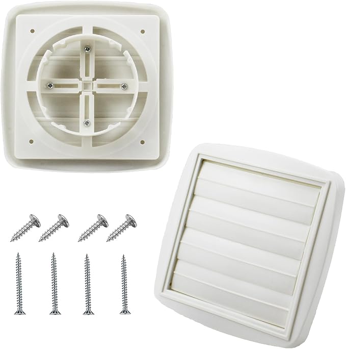 Adjustable Dryer Vent Cover Outside 4'' to 5'' to 6'' Plastic Louvered Dryer Vent Covers for Wall Airflow Vent Dryer Cover with 16 Screws, White(2Packs)