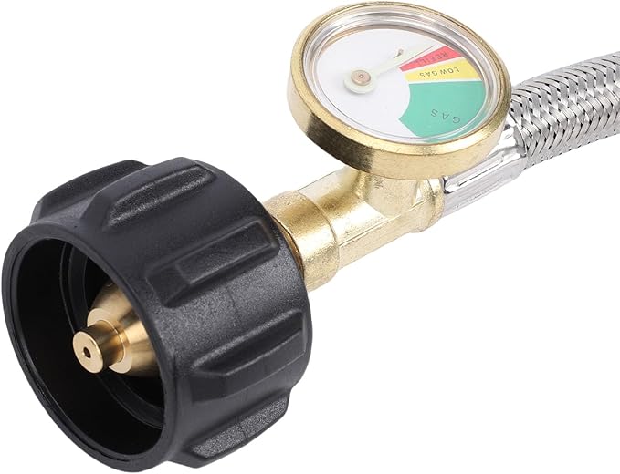 RV Gas Regulator, 2 Stage Auto Changeover LP Gas Regulator with Pressure Meter and 18in Hose, for RVs Trailers Trucks