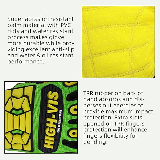 Seibertron High-Vis Series Cut Resistant Reducing Anti-Impact Mechanics Heavy Duty Safety Rescue Oil and Gas Gloves