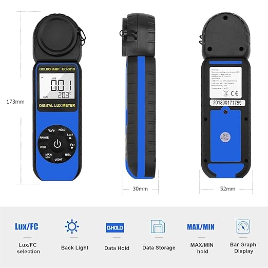 Digital Light Meter, Luxmeter Illuminance Light Meter Measure Lights 0.01~400,000 Lux (0.01~40,000 FC) Foot Candles Luxmeter with 270º Rotated Sensor for Plants LED Lights Indoor Outdoor Light Tester
