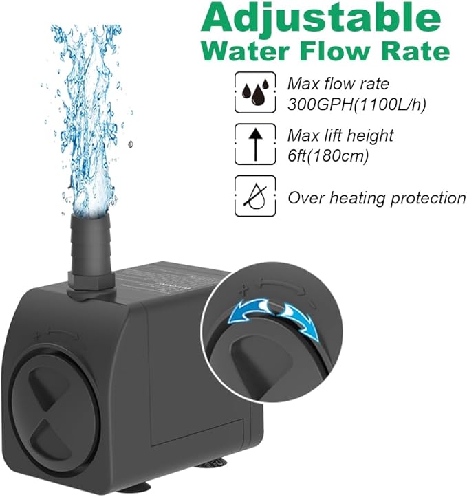 Knifel Submersible Pump 300GPH Ultra Quiet with Over Heating Protection 6ft High Lift for Fountains, Hydroponics, Ponds, Aquariums & More…