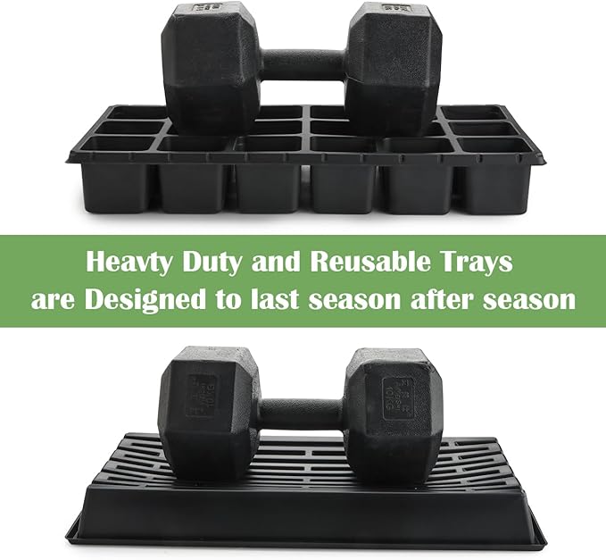 RooTrimmer 3 Inch Square Pots 2.9" Deep 18 Cell Seedling Trays with Water Collection Nursery 1020 Trays No Holes for Seeds Starting and Transplanting (20"x10",10 Sets)