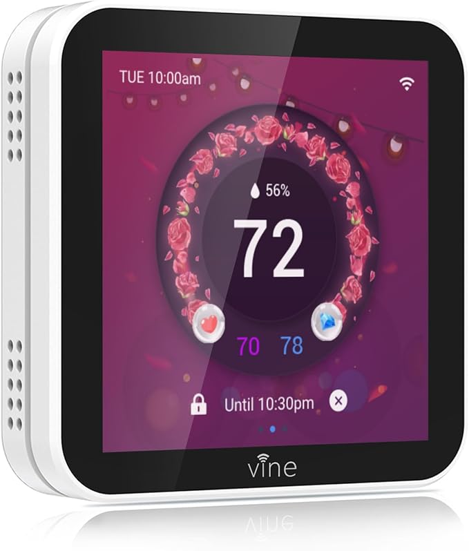 vine Smart Thermostat Larger Color Screen Thermostats for Home Heat and AC, 7 Day Programmable WiFi Thermostat App Control Compatible with Alexa and Google Assistant, C-Wire Required