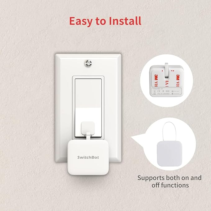 Switchbot Smart Switch Button Pusher (Bluetooth) with Hub Mini Matter – Fingerbot for Rocker Switch/One-Way Buttons, App Timer Control, No Wiring, Voice/Remote Control, White