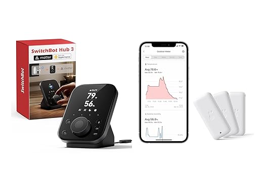 SwitchBot Outdoor Thermometer & Hub 3 Kit: Complete Environmental Monitoring with Smart Alerts, Matter Support & Data Analytics