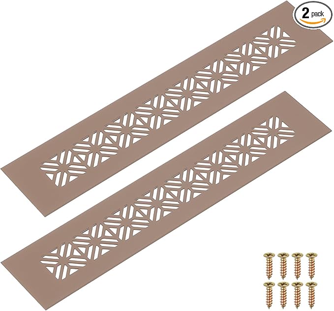 uxcell 2Pcs Aluminum Alloy Air Vents, 250 x 50mm / 9.8 x 2" Rectangle Louvered Ventilation Grille Cover with Mounting Screws for Door Cabinet Wardrobe, Brown