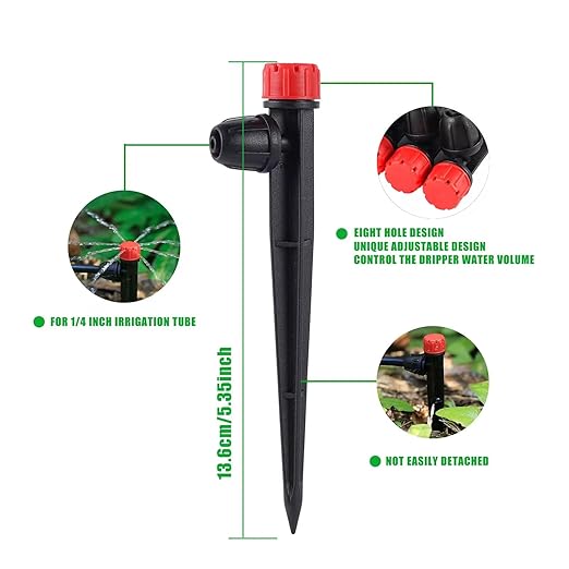 Drip Irrigation Emitters with Adjustable 360 Degree Water Flow Drippers for 1/4 inch Tubing,25pcs Garden Drippers Sprayer 25pcs Drip Irrigation Emitters Perfect(50pcs-Colorful*25 Sprayer*25 Drip)