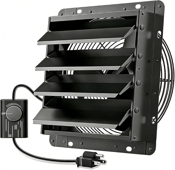 HG Power 14 Inch Shutter Exhaust Fan with Speed Controller, 882CFM High-Speed Vent Fan, 1400RPM Wall Mounted Attic Fan for Shed, Garage, Greenhouse Ventilation, Black