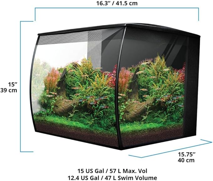 Fluval Flex 2.0 Aquarium Kit – 15 Gallon Glass Fish Tank with RGB+W LED Lighting, Remote Control, Integrated 3-Stage Filtration & Adjustable Water Flow – Modern Freshwater Aquarium