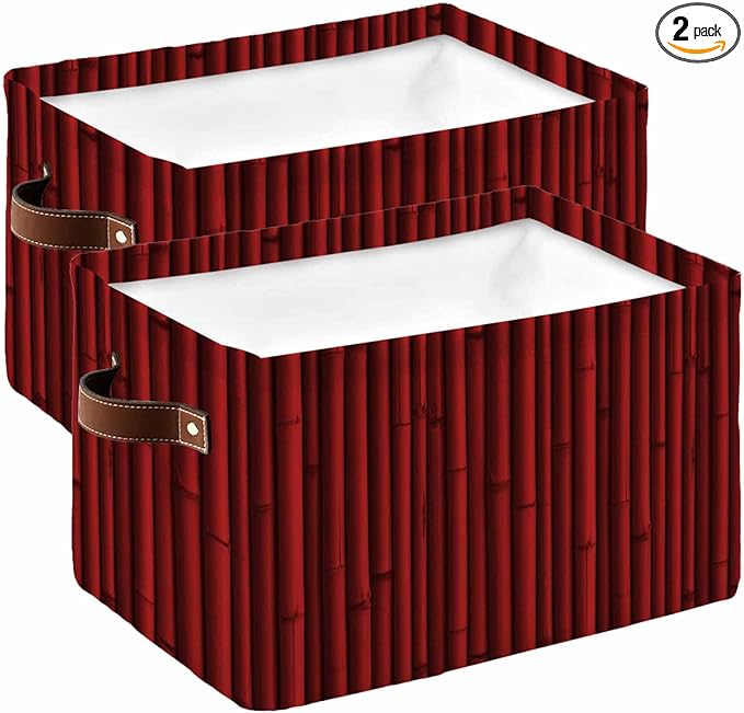 Red Plants Texture Storage Bins Cubes Waterproof Cloth Storage Basket, Vintage Country Trees Pattern Foldable Storage Bags for Shelf Closet Clothes Storages Organizers with Handles 15x11x9.5 in 2PCS
