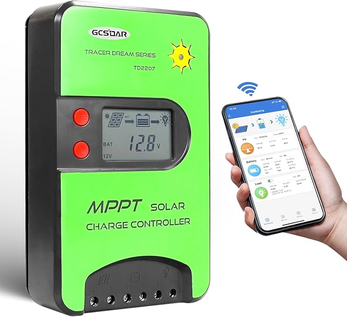 20A MPPT Wireless Solar Charge Controller 12V/24V Automatic Maximum PV 75V Charge Controller Built-in WiFi Adapter with LCD Display for 12/24 Volt LiFePO4, Gel, AGM, FLD, SLD, Li Battery