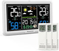 Newentor Weather Station Wireless Indoor Outdoor, Indoor Outdoor Thermometer Wireless, 7.5" Home Weather Stations with Atomic Clock, Temperature Humidity Gauge, Weather Forecast, White, 3 Sensors