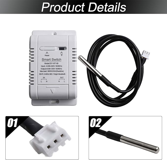 Temperature and Humidity Smart Switch for eWeLink - 20A Load Capacity (3800W), ABS Housing, -20°C to 80°C Operating Range, Scheduling & Data Logging (A)
