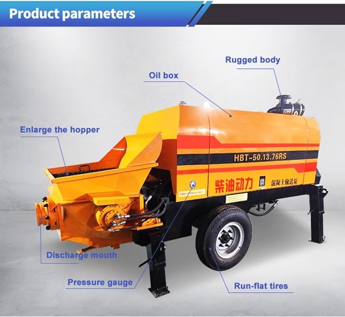 Trailer Mounted Concrete Pump with 8 to 35 Cubic Meter Per Hour Output Up to 150 Meter Vertical and 500 Meter Horizontal Conveying Distance High Performance Customizable Models
