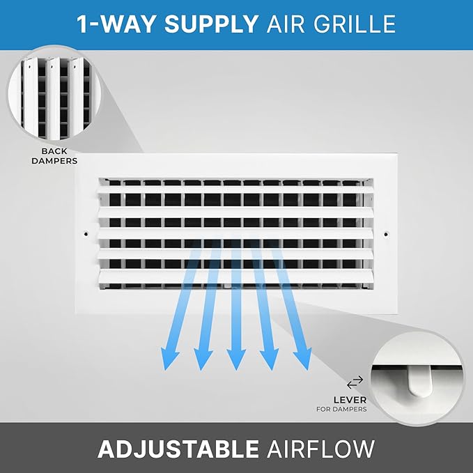 HVAC Premium 10"w X 6"h 1-Way Air Vent Adjustable Aluminum Curved Blades Integral Multi-Shutter Damper HVAC Diffuser [Outer Dimensions: 11.75"W X 7.75"H]