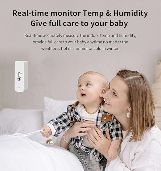 WiFi Hygrometer Thermometer Sensor: Smart Temperature Humidity Monitor, with Remote Monitor and TUYA APP Notification Alert, High Precision Indoor Thermometer No Hub Required, Work with Alexa (2-Pack)