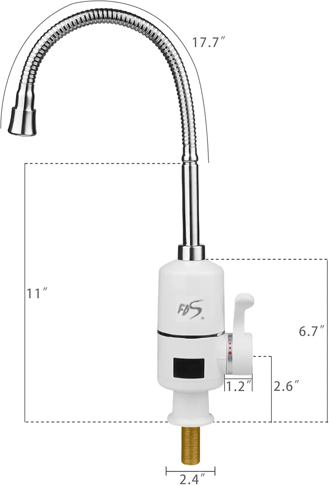 110V White Electric Heater Faucet, 1800W Hot Water Heater Faucet with LED Digital Display, Fast Heating Electric Heater Faucet with Flexible Hose for Kitchen Bathroom, US Plug 10215-NF