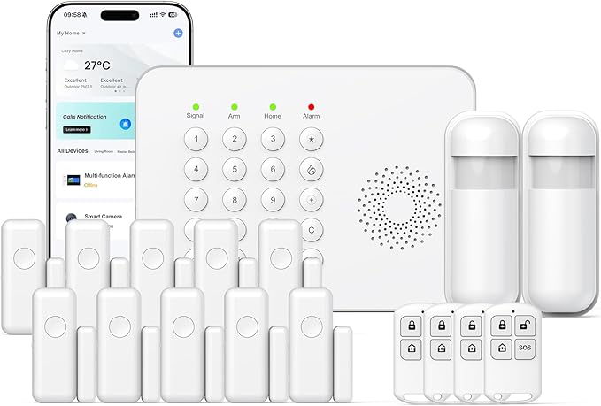 Wireless Home Security System WiFi/4G Home Alarm System with Phone APP Alert | Voice Control | No Subscription Fees | 24/7 Monitoring | Alexa Compatible