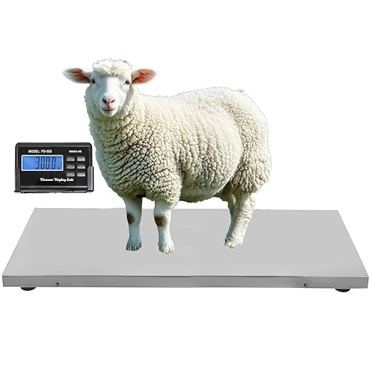 New Model 1100LB(500 KG *0.1 KG) Large Platform 41 inch Postal Digital Shipping Livestock Scale Pets Scale Small Cow or Pig Scale Animal Scale Dog Scale with Both Plug and Battery