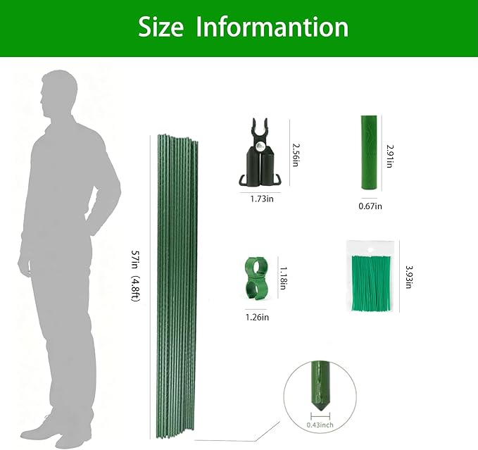 Orgrimmar 26 PCS 57" Garden Support Stakes Plastic Coated Deformable Climbing Plant Trellis Plant Climbing Frame for Tomato Cucumber Eggplant Vine Vegetable (57 Inch)