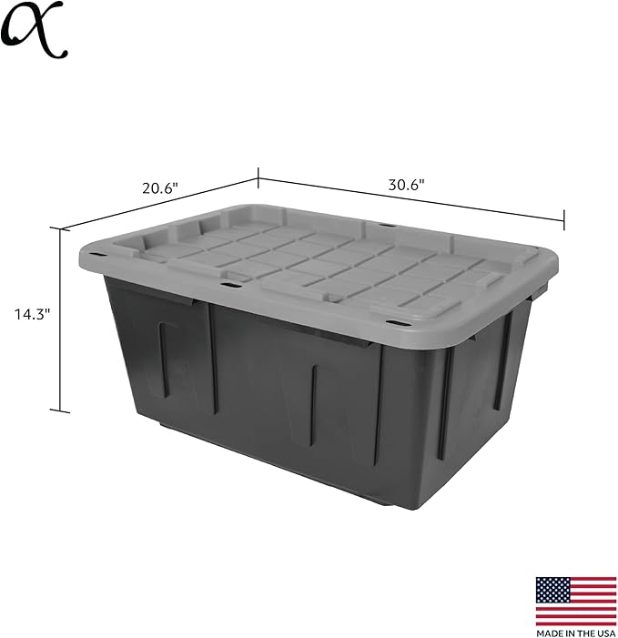 CX BLACK & YELLOW 27-Gallon Heavy Duty Storage Bins with Lids, Stackable Plastic Storage Bins with Weather-Resistant Design, Home Organization, 4 Pack (14.3H x 20.6W x 30.6D)