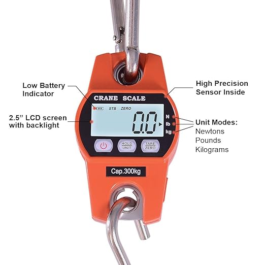 Fuzion Heavy Duty Crane Scale - 660LB, Aluminum Body, Stainless Steel Hook, Large Digital Display, Hanging Scales for Farms, Hunting and Fishing