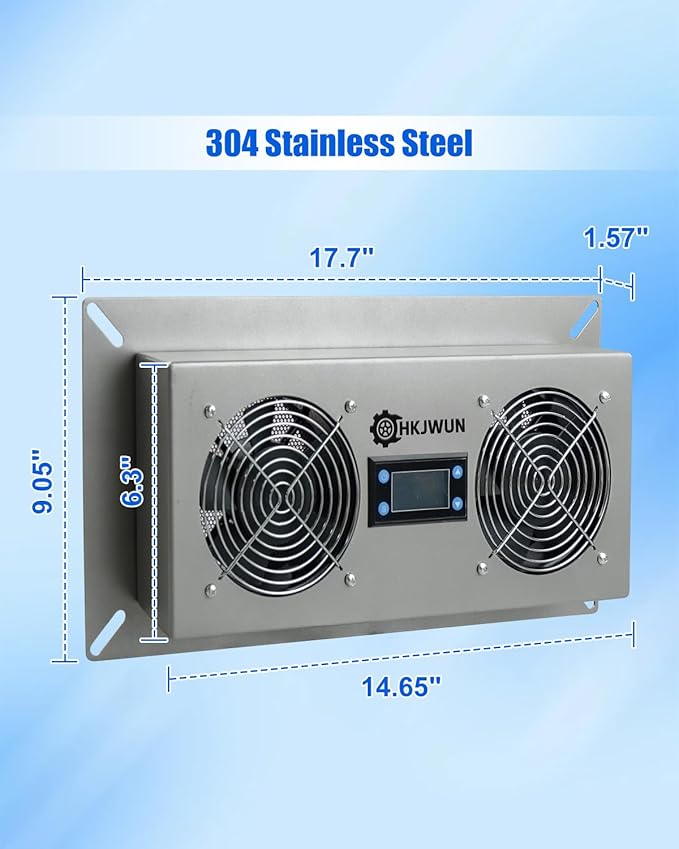220 CFM Airflow Crawl Space Ventilation Fan with Temperature & Humidity Controller, 304 Stainless Steel Exhaust Fan for Basement Garage Attic Hydroponics & Grow Tents, Airflow & Moisture Control