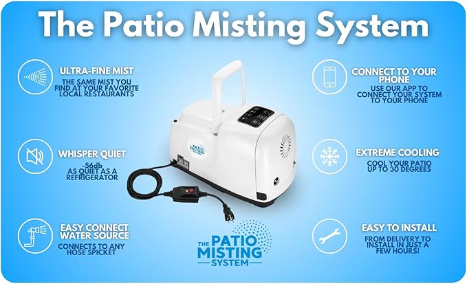 Patio Misters Pro - Ultra Fine Water Mister - Cooling Mist System for Midsize to Large Patio - High Pressure Misting Pump - Kit with Quiet Pump (1000 PSI) - DIY Installation