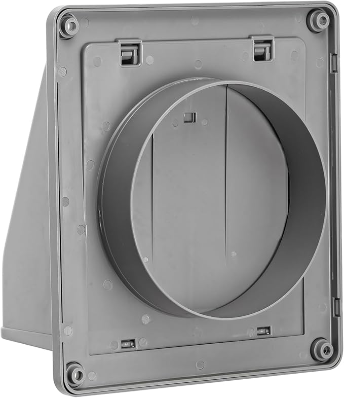 Lambro 6" Plastic Wall Exhaust or Air Intake Vent with Hinged Screen, Removable Damper, and 1.25" Collar (Gray)