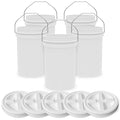 6.5-Gallon White Bucket Pail with Gamma Seal Screw on Airtight Lid, Heavy-Duty 90MIL Extra Durable, Food Grade, Metal Handles with Plastic Grip for Easy Carrying, Easy Stack & Store, BPA Free - 5 Pack