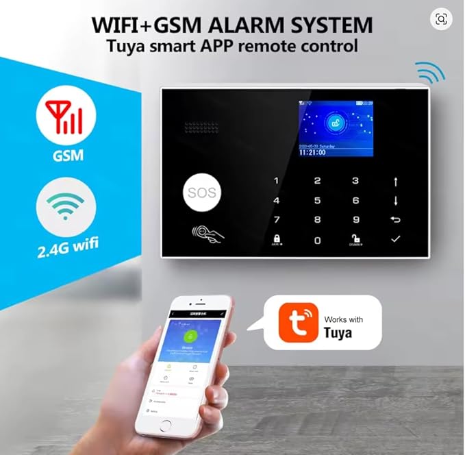 WiFi and 3/4G GSM Home Burglar Security Alarm System Auto Dial with Smart Life and Tuya App Alert, Works with Google Assistant and Alexa