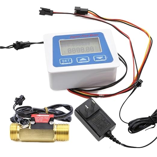 Smart Digital Water Flow Meter Set LCD Flow Rate Monitor Inline Electronic Flow Sensor with Temperature Display G1 G1/2 G3/4(B7-DN15-DC5V)