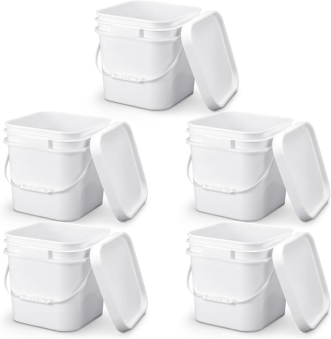 Suzile 2.2 Gallon White Food Grade Bucket with Lid Square Plastic Bucket 10L Utility Industrial Pail with Handle Container for Food Oil Tub Water Fishing Paint House Cleaning Car Washing