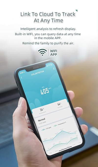 Smart Air Quality Monitor with CO2, WiFi, Temperature & Humidity Sensors,LED Display with Raise to Wake,New Upgraded Alarm Clock Function, Air Quality Tester for Bedroom, Smart Home