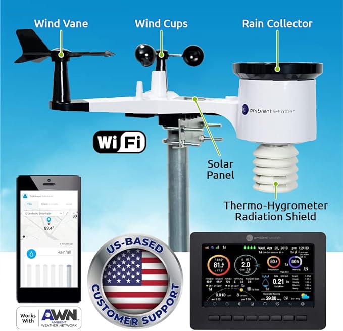 Ambient Weather WS-2000 Storm Bundle - Smart Weather Station for Storm Monitoring w/WiFi Remote Monitoring and Alerts
