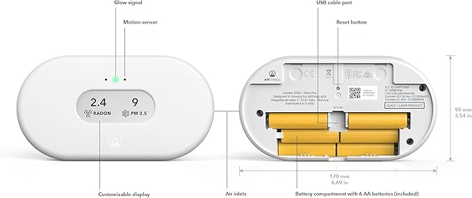 Airthings 2960 View Plus - Battery Powered Radon & Air Quality Monitor (PM, CO2, VOC, Humidity, Temp, Pressure)