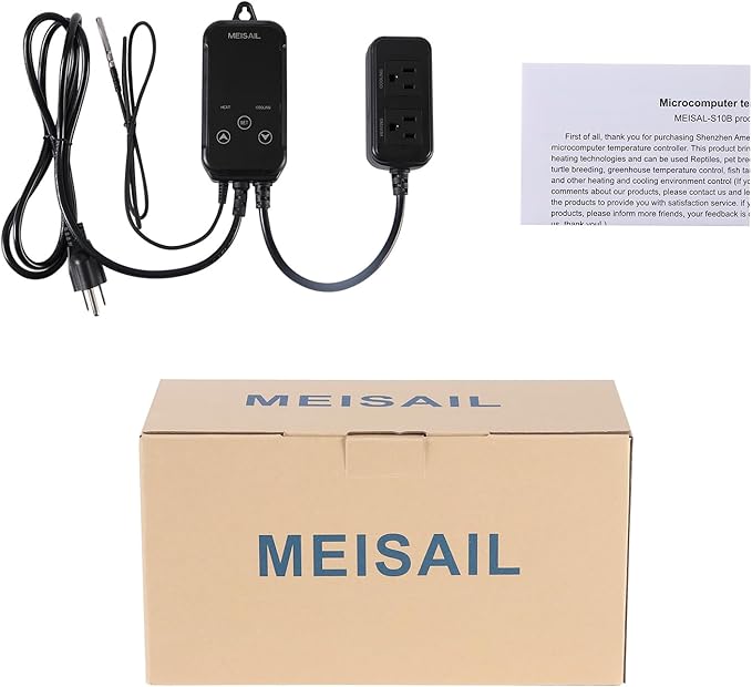Digital Temperature Controller 2-Stage Outlet Thermostat Heating and Cooling Mode Carboy Homebrew Fermenter Greenhouse Terrarium 110V 10A (S10B-B)