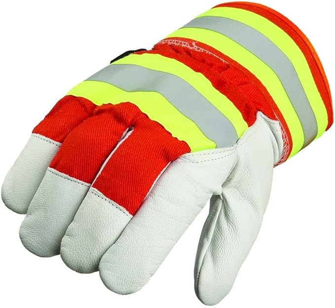 J. J. Keller & Associates, Inc. Goatskin Hi-Vis Gloves, Cotton Fleece Lined, Rubber Cuff, 1 Pair, SAFEGEAR