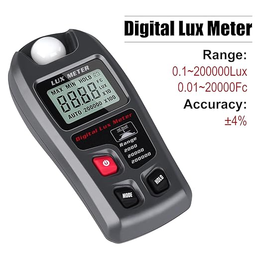 Light Meter, Handheld Lux Meter for Lighting Intensity Brightness Measurement, Digital Light Intensity Meter Range up to 200,000 Lux, Illuminance Sensor with MAX/MIN, Data Hold