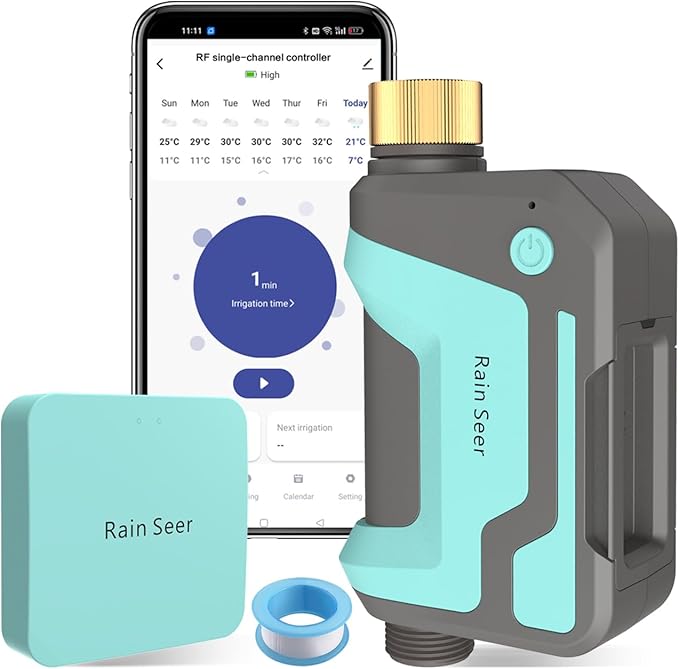 Smart WiFi Sprinkler Timer with 1666 Feet RF Gateway, Brass Inlet Water Timer for Garden Hose, App Remote Control with Alexa, Rain Delay and Manual Mode for Garden and Lawn.