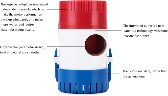Dontmiss Submersible Boat Bilge Water Pump 12v 1100gph Non-Automatic Marine Electric Bilge Pump for Ponds, Pools, Spas Silent, Boat Caravan RV Submersible