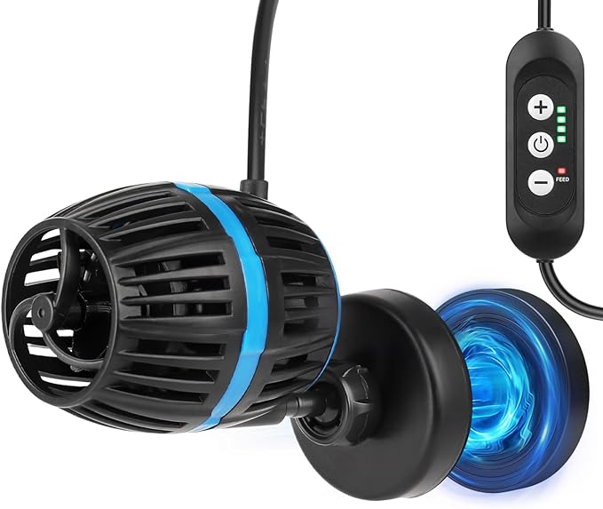 AQQA Magnetic Wave Maker for Aquarium - DC 12V Circulation Pump with External Controller, 4-Speed Adjustable Flow & Feeding Mode, Submersible Powerhead for Freshwater Saltwater Tanks (12W 1320GPH)